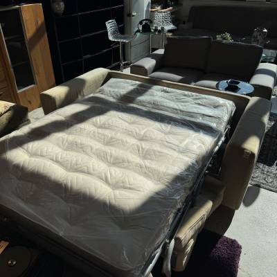 Canapé convertible beige effet lin avec matelas neuf – Image 4