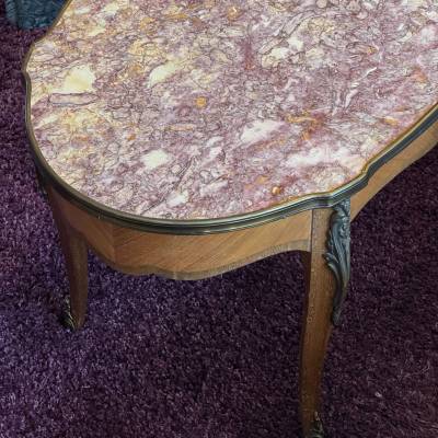 Table basse marbre et bois ancienne – Image 3