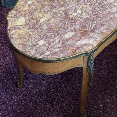Table basse marbre et bois ancienne – Image 3