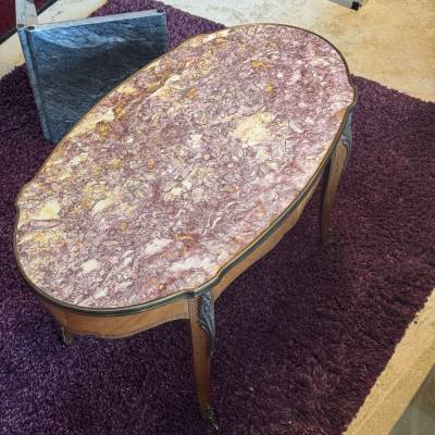 Table basse marbre et bois ancienne – Image 4