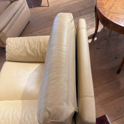 Canapé + 2 fauteuils cuir beige – Image 4