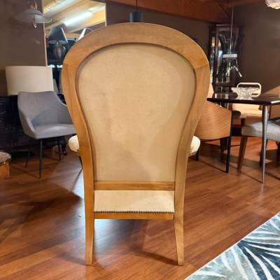 Fauteuil vintage bois et beige – Image 3