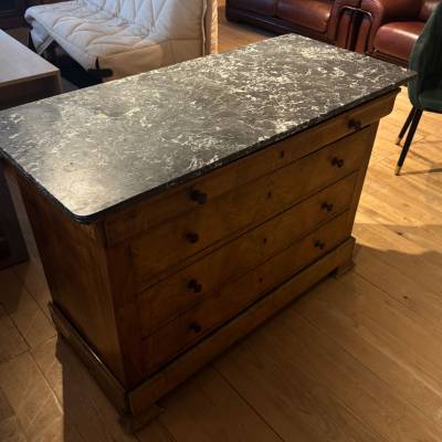 Commode marbre noir et bois – Image 3