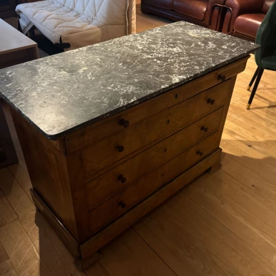 Commode marbre noir et bois – Image 3